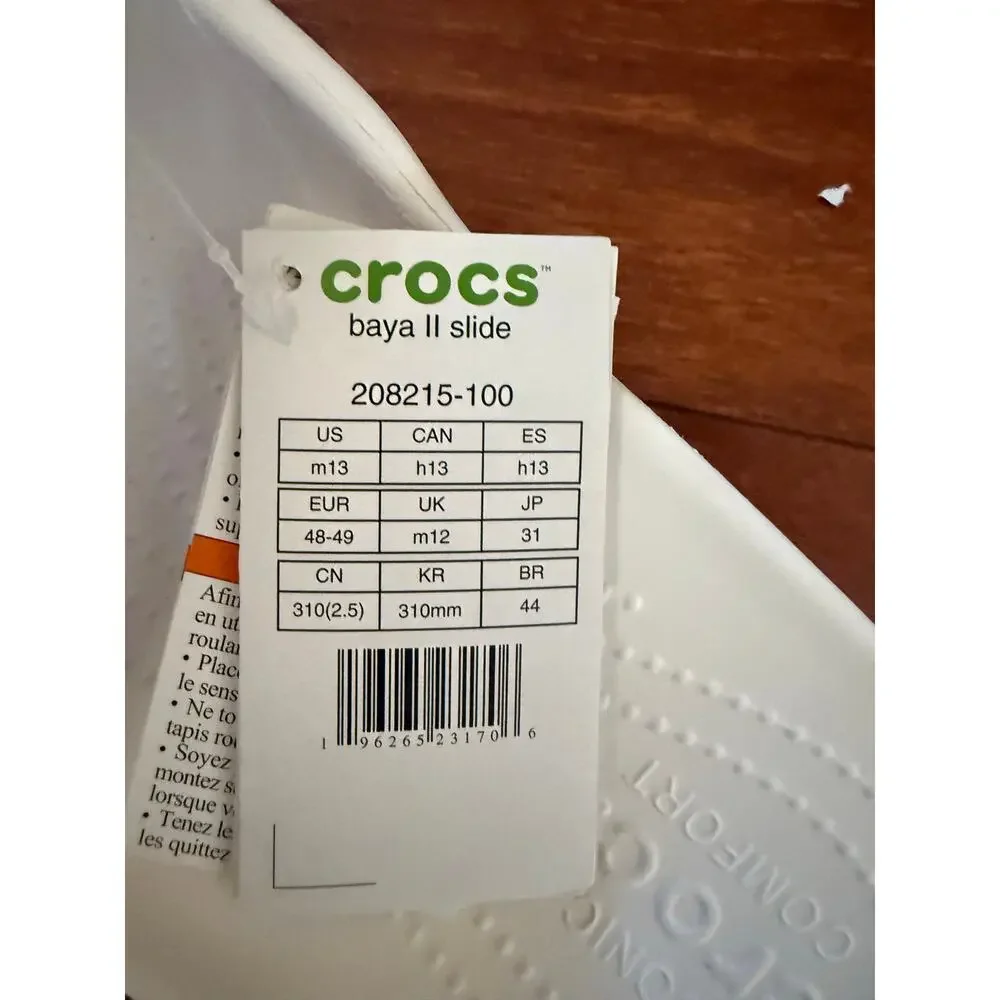 Crocs Baya II Slide Sandals White Men’s 13 Lightweight Comfort NWT